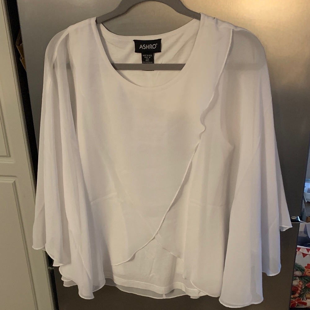 Ashro White Layered Chiffon Blouse